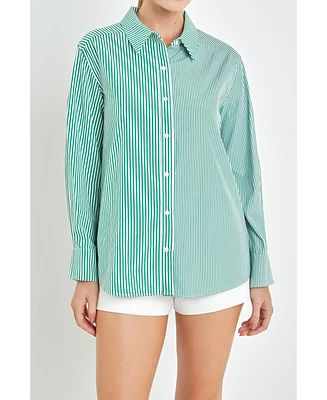 Women's Color block Stripe Cotton Shirt