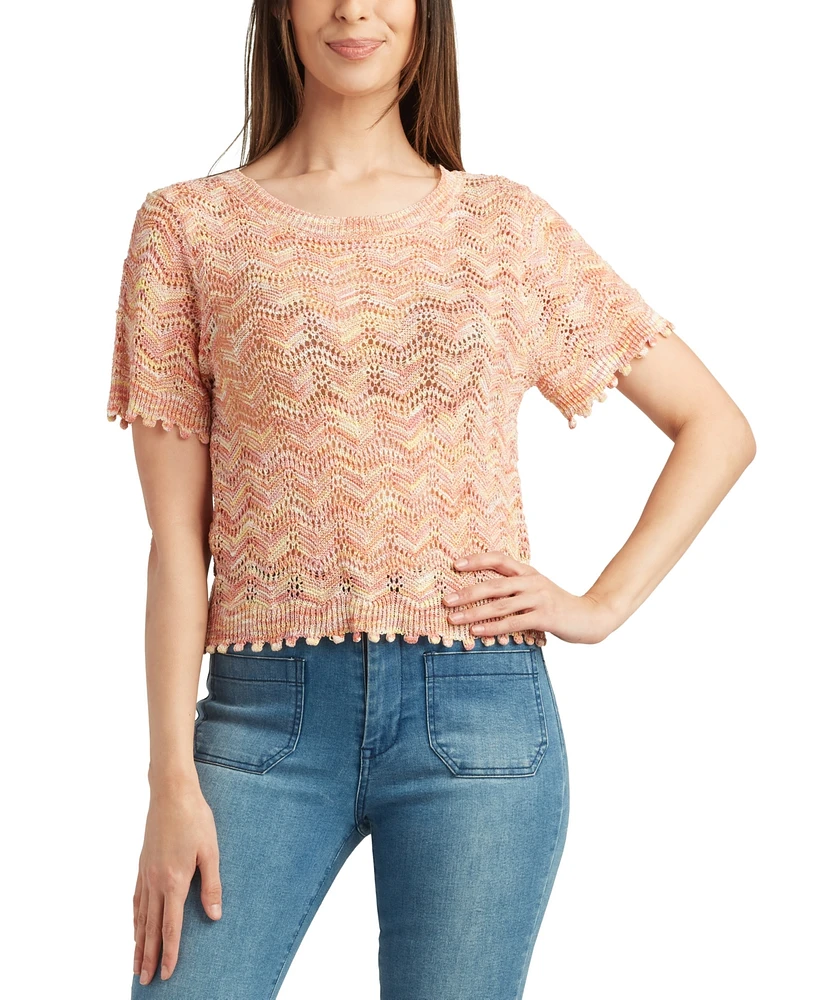 Bcx Juniors' Pointelle-Knit Short-Sleeve Top