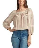 Bcx Juniors' Lace-Trim Tie-Back Peasant Top