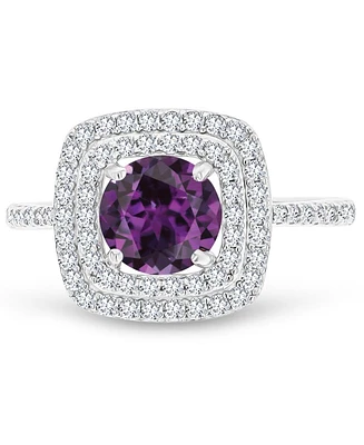 Amethyst (1-1/5 ct. t.w.) & Lab-Grown White Sapphire (1/2 Square Halo Birthstone Ring Sterling Silver (Also Additional Birthstones)
