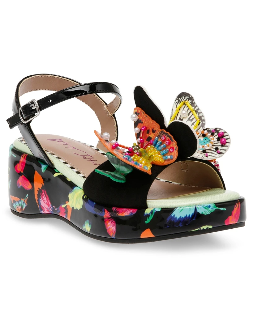 Betsey Johnson Little and Big Girls Lotty Platform Sandals with Butterfly Embellishments