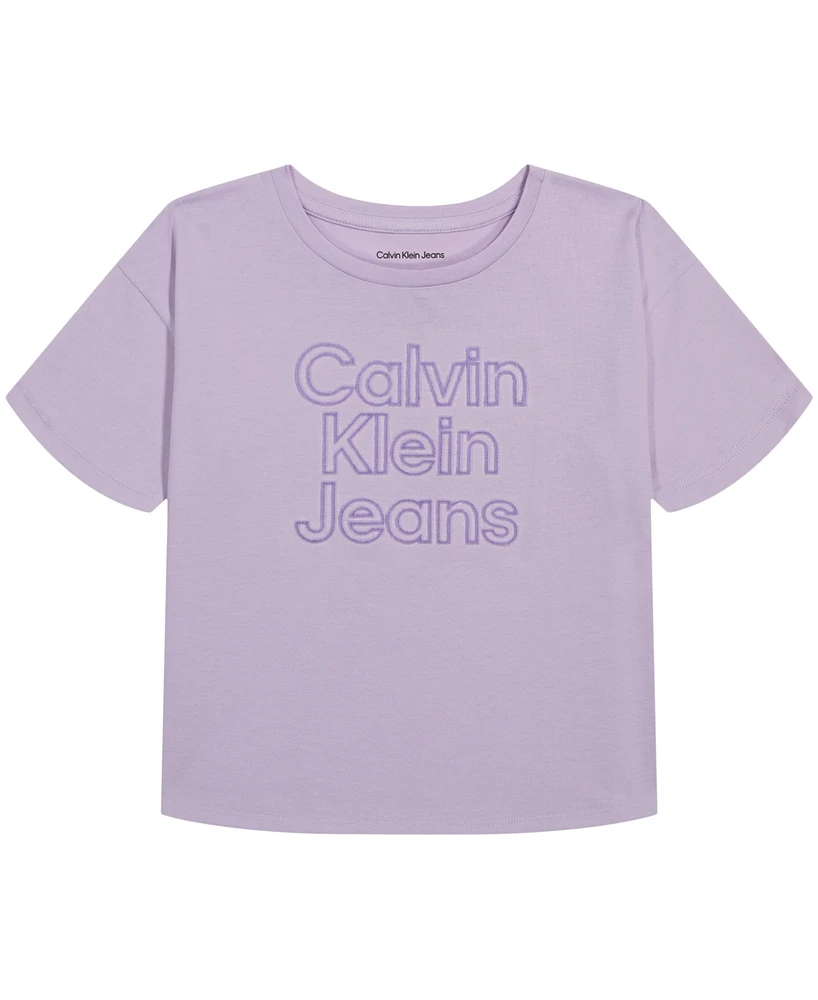 Calvin Klein Big Girls Stack Boxy Short Sleeve T-shirt