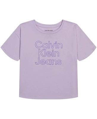 Calvin Klein Big Girls Stack Boxy Short Sleeve T-shirt