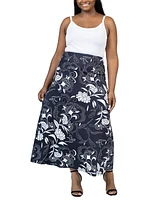 24seven Comfort Apparel Plus Size Elastic Waist Ankle Maxi Skirt