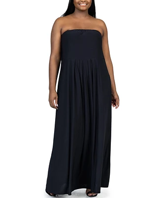 24seven Comfort Apparel Plus Strapless Maxi Dress with Pockets