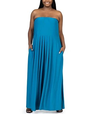 24seven Comfort Apparel Plus Size Strapless Maxi Dress with Pockets