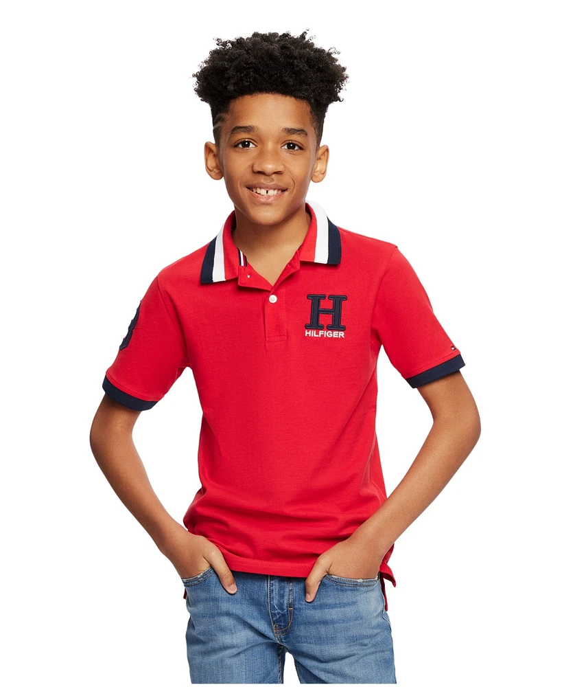 Tommy Hilfiger Little Boys Striped Collar Embroidered Matt Polo