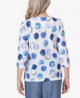 Alfred Dunner Petite Blue Bayou Women's Dotted Three Quarter Sleeve Top