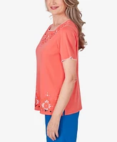 Alfred Dunner Petite Neptune Beach Medallion Cut Out Top