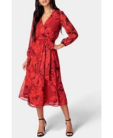 bebe Women's Printed Wrap Midi Dress