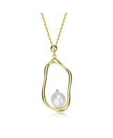 Elegant Sterling Silver with 14K Gold Plating and Genuine Freshwater Pearl Halo Necklace