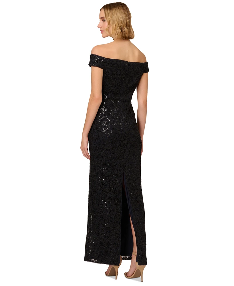 Adrianna Papell Women's Corded Off-The-Shoulder Sequin Gown