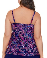 Island Escape Plus Size Paisley-Print Tiered Tankini Top, Created for Macy's