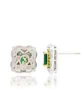 Suzy Levian New York Sterling Silver Cubic Zirconia Multi-Cut Royal Halo Emerald-Cut Stud Earrings