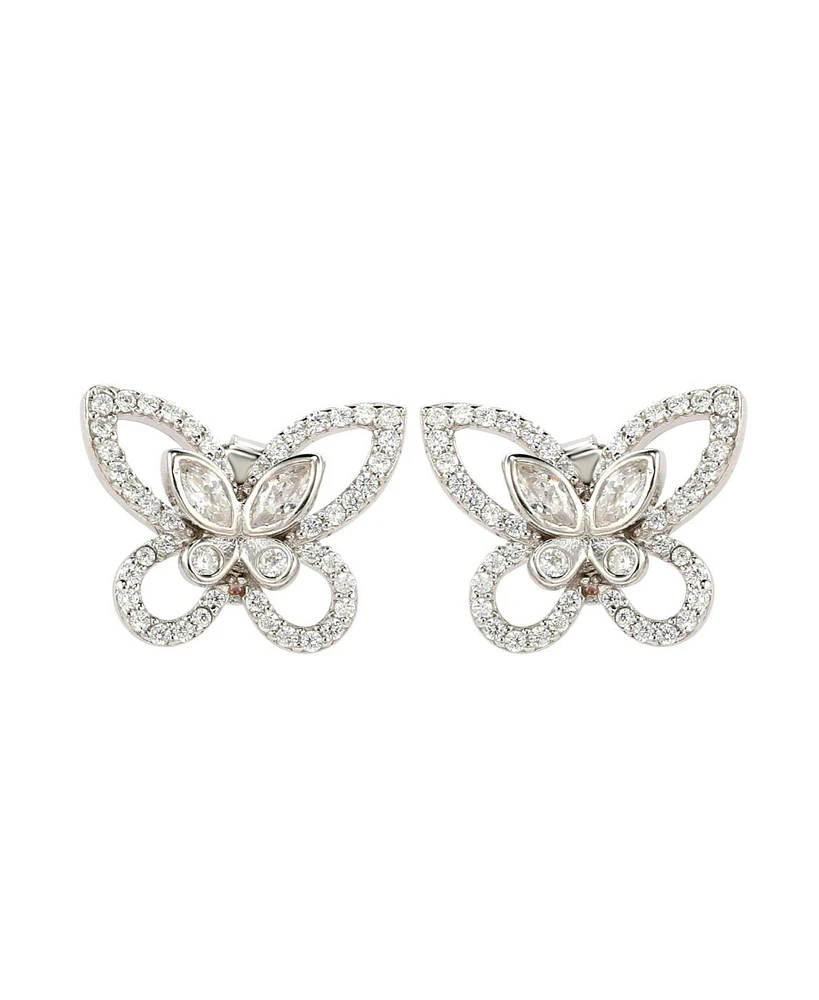 Suzy Levian New York Suzy Levian Sterling Silver Cubic Zirconia Art-Deco Butterfly Stud Earrings