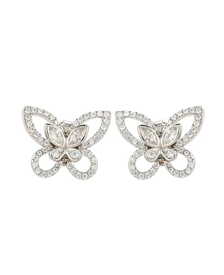 Suzy Levian Sterling Silver Cubic Zirconia Art-Deco Butterfly Stud Earrings