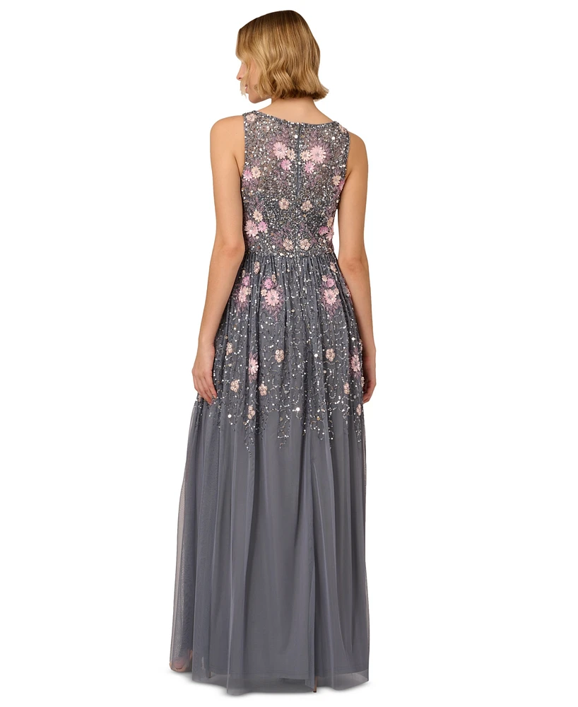 Adrianna Papell Women's Floral Embellished V-Neck Gown