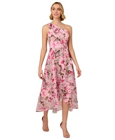 Adrianna Papell Women's Printed One-Shoulder High-Low Dress