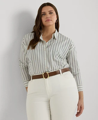 Lauren Ralph Plus Cotton Button-Front Shirt