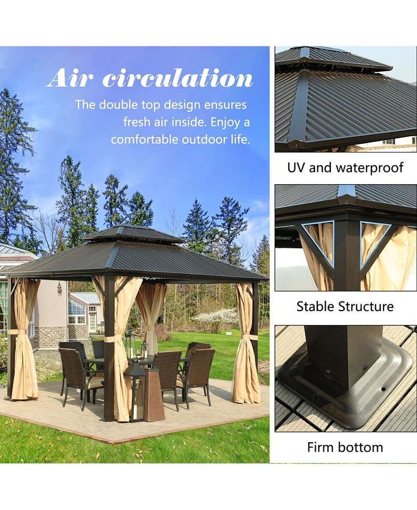 Aoodor 12'x 12' Aluminum Gazebo with Mosquito Netting and Curtain
