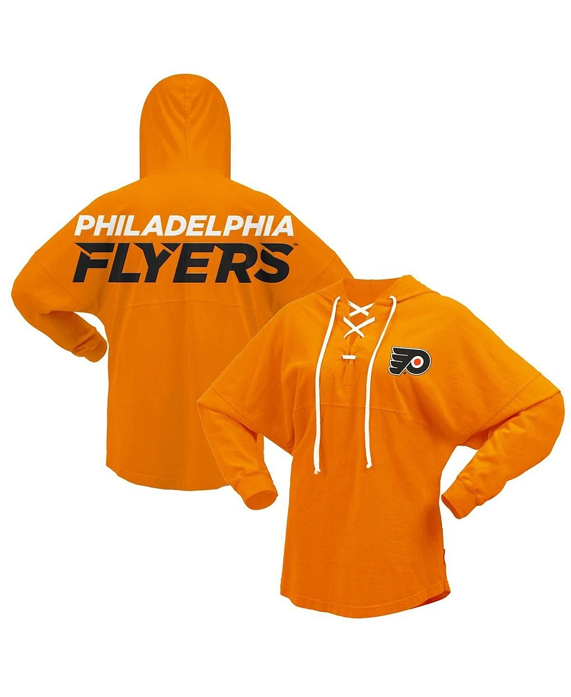 Women's Fanatics Orange Philadelphia Flyers Jersey Lace-Up V-Neck Long Sleeve Hoodie T-shirt