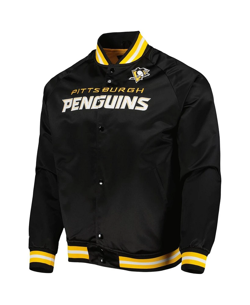 Men's Mitchell & Ness Black Pittsburgh Penguins Satin Full-Snap Varsity Jacket