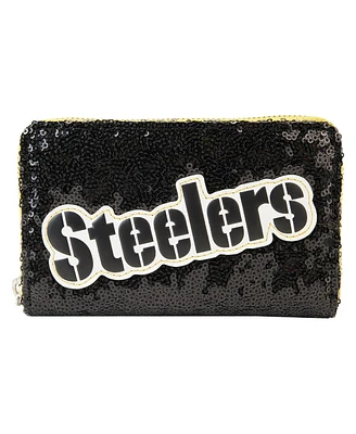Women's Loungefly Pittsburgh Steelers Sequin Zip-Around Wallet