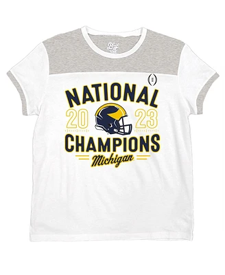 Women's Blue 84 White Michigan Wolverines College Football Playoff 2023 National Champions Colorblock T-shirt