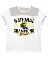 Women's Blue 84 White Michigan Wolverines College Football Playoff 2023 National Champions Colorblock T-shirt