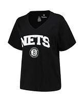 Women's Profile Black Brooklyn Nets Plus Arch Over Logo V-Neck T-shirt