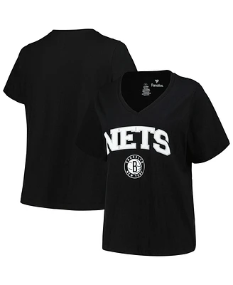 Women's Profile Black Brooklyn Nets Plus Arch Over Logo V-Neck T-shirt