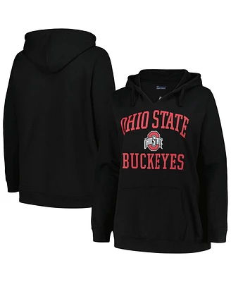 Women's Champion Black Ohio State Buckeyes Plus Heart & Soul Notch Neck Pullover Hoodie