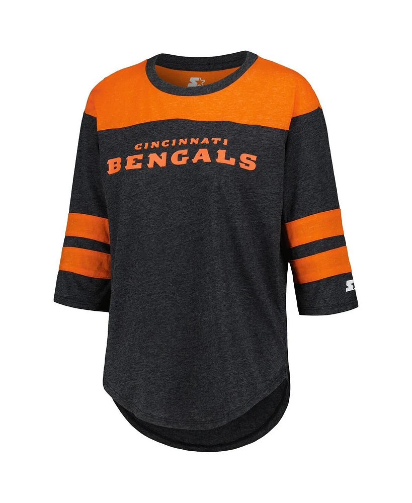 Women's Starter Black Cincinnati Bengals Fullback Tri-Blend Three-Quarter Sleeve T-shirt