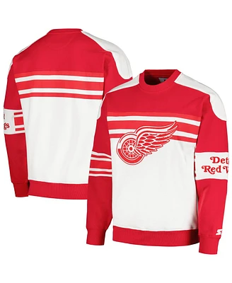 Men's Starter White Detroit Red Wings Defense Fleece Crewneck Pullover Sweatshirt