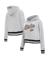 Women's Pro Standard Heather Gray Purdue Boilermakers Script Tail Fleece Cropped Pullover Hoodie