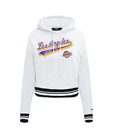 Women's Pro Standard White Los Angeles Lakers Script Tail Cropped Pullover Hoodie