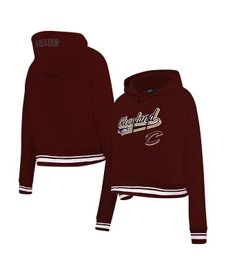 Women's Pro Standard Wine Cleveland Cavaliers Script Tail Cropped Pullover Hoodie