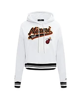 Women's Pro Standard White Miami Heat Script Tail Cropped Pullover Hoodie