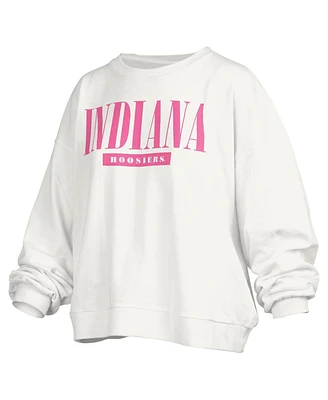 Women's Pressbox White Indiana Hoosiers Sutton Janise Waist Length Oversized Pullover Sweatshirt