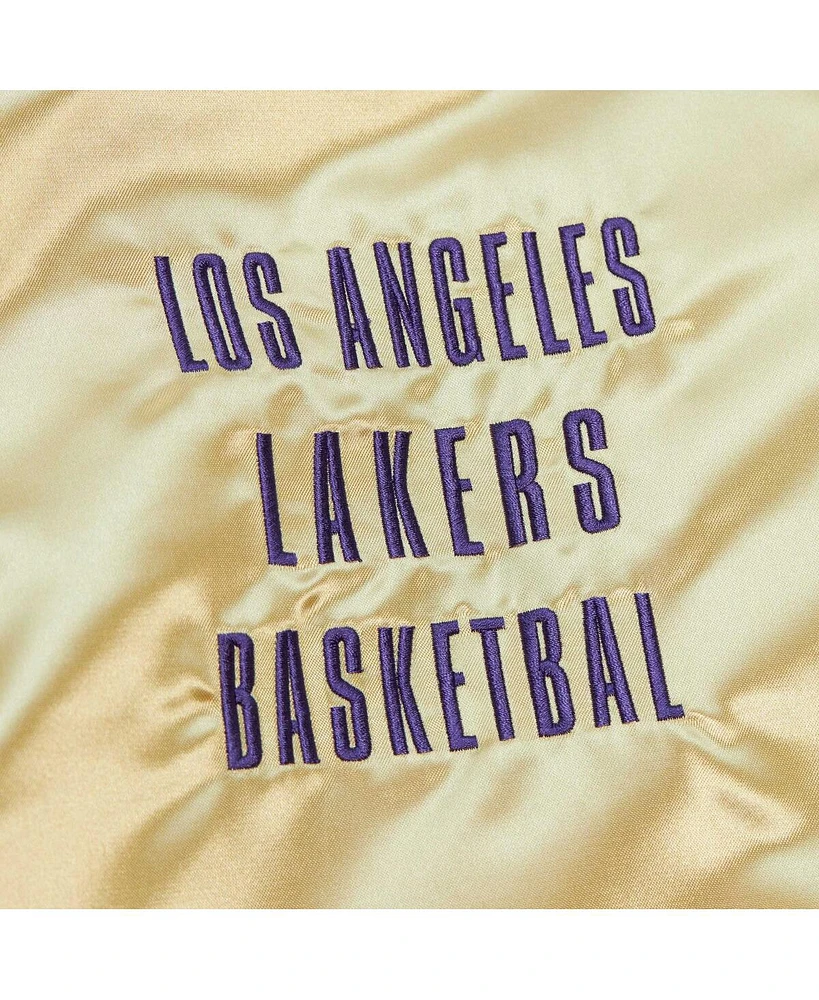 Men's Mitchell & Ness Gold Distressed Los Angeles Lakers Team Og 2.0 Vintage-Like Logo Satin Full-Zip Jacket