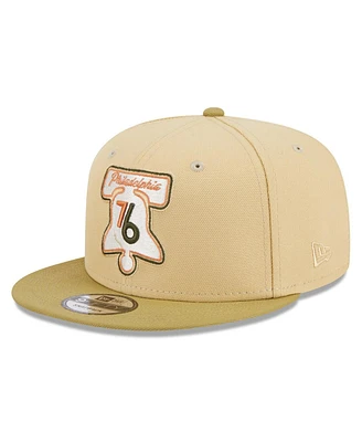 Men's New Era Khaki, Tan Philadelphia 76ers Green Collection 9FIFTY Snapback Hat