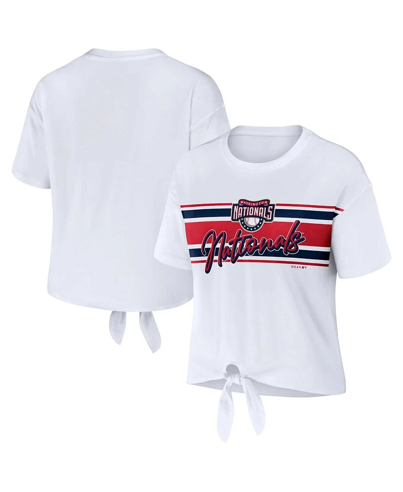 Women's Wear by Erin Andrews White Washington Nationals Front Tie T-shirt