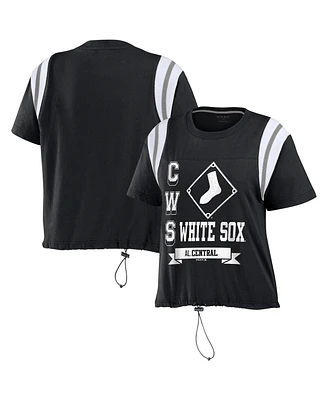 Women's Wear by Erin Andrews Black Distressed Chicago White Sox Cinched Colorblock T-shirt