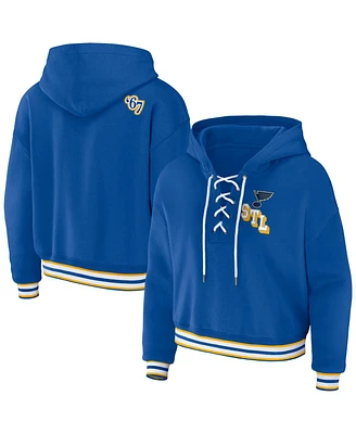 Women's Wear by Erin Andrews Blue St. Louis Blues Lace-Up Pullover Hoodie