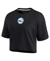 Women's Fanatics Signature Black Philadelphia 76ers Super Soft Boxy Cropped T-shirt