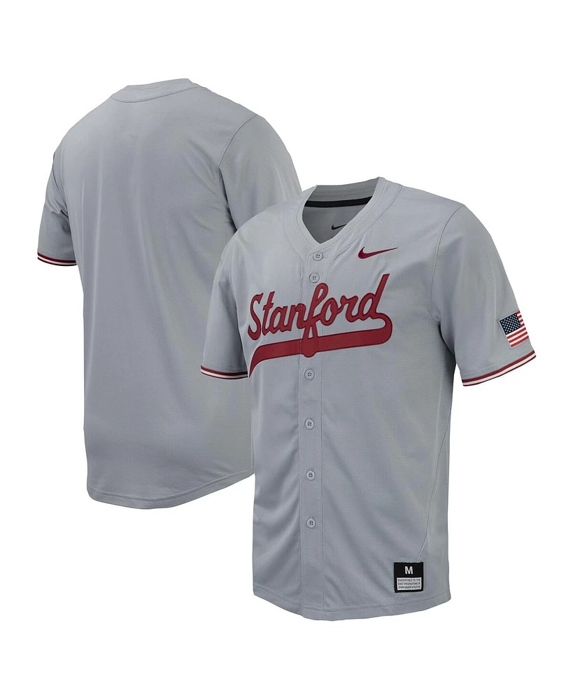 Men's Nike Gray Stanford Cardinal Replica Full-Button Baseball Jersey