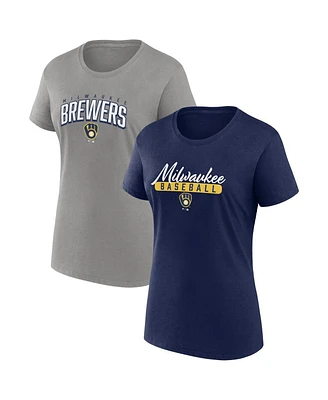 Women's Fanatics Navy, Gray Milwaukee Brewers Fan T-shirt Combo Set