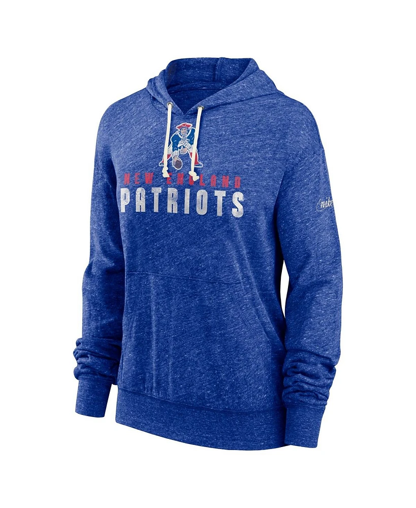 Women's Nike Royal Distressed New England Patriots Rewind Gym Vintage-Like Lighweight Pullover Hoodie