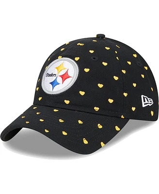 Girls Youth New Era Black Pittsburgh Steelers Hearts 9TWENTY Adjustable Hat