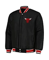 Men's Jh Design Black Chicago Bulls Reversible Melton Full-Snap Jacket